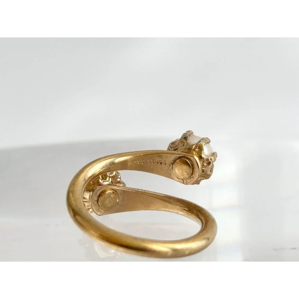 Faux Pearl Wrap Adjustable Gold Toned Costume Jewelry Vintage Ring - sz 4.25 - Picture 7 of 16